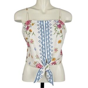 NWT Rachel Zoe Women's Linen Blend Floral Crop Cami Top White S